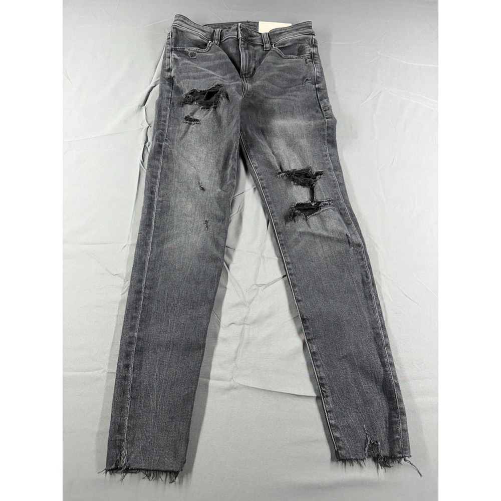 American Eagle Womens 2 Short 26W Hi Rise Jegging Distressed Black Stretch Jeans